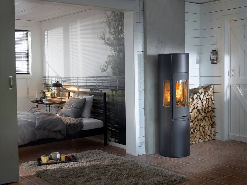 Poêle à bois rond en acier laqué avec vitres latérales à Muret